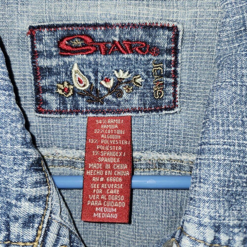 Star Jacket Juniors M Cropped Denim Blue Jean Jacket Casual Y2K Style - Picture 3 of 9